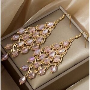 ❤️ FREE Crystal Stone Tiered Fringe Tassel Elegant Classy Deco Faux Art Earrings